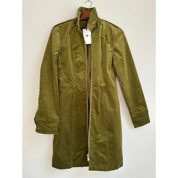 7 For All Mankind Jackets & Blazers - 7 For All Mankind Olive Green Corduroy Zip Front Long Sleeve Coat Size‎ 6